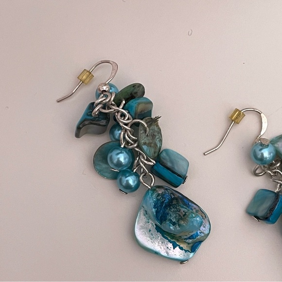 Vintage Real Shell Turquoise Summer Beach Tropical Vacation Festival Earrings - Picture 4 of 7